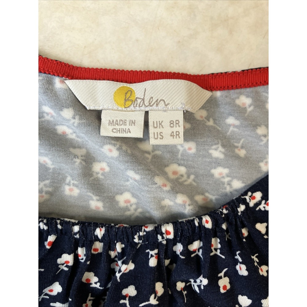 BODEN dress size 4 elastic neck Waist navy Blue Ditzy Print Short Sleeve modest - Picture 6 of 6